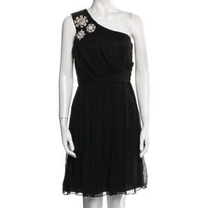 BRAND NEW JAYGODFREY SILK 1 SHOULDER BEJEWELED LITTLE BLACK COCKTAIL DRESS $340